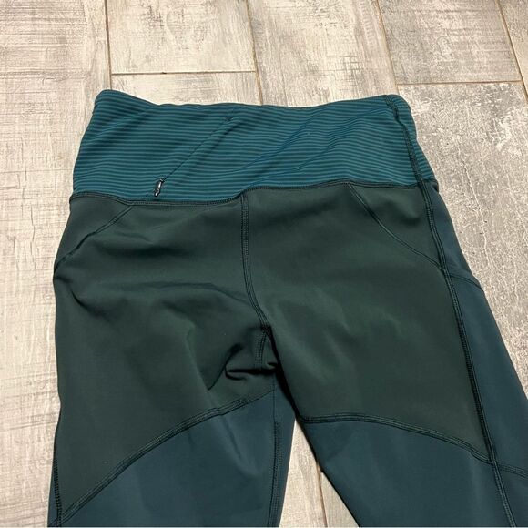 LULULEMON Rebel Green Navy Blue Stripe Luxtreme Tights Ankle Zipper Legging 6 - Picture 9 of 16